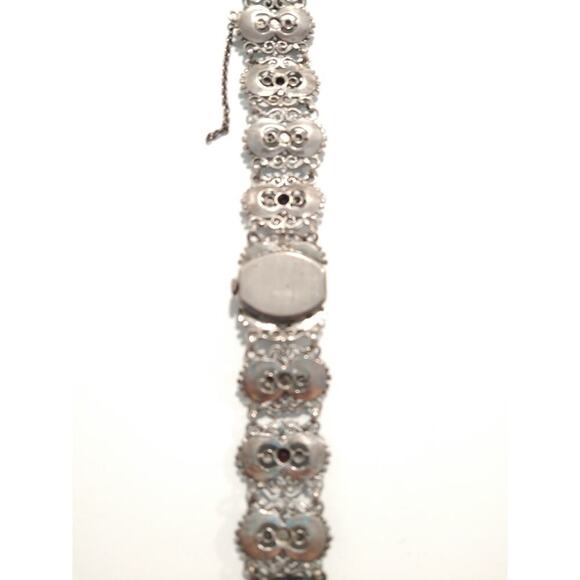 Antique Women`s Wrist Watch Bergland Filigree Sterling Silver Pearls Garnets - Picture 16 of 16